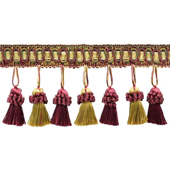 3" (7.5cm) Elegant Noblesse Collection Vintage Tassel Fringe Trim # TFH3CT,, Burgundy Gold Red #1253 (Carmine Red, Yellow Gold, Dark Red) Sold By The Yard (36"/3 ft/0.9m)