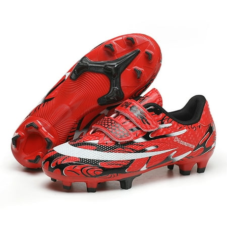 Kids Athletic Soccer Cleats Natural Turf Outdoor Football Games Lightweight Comfortable with Soft touch Sneakers Shoes for Children Red 36