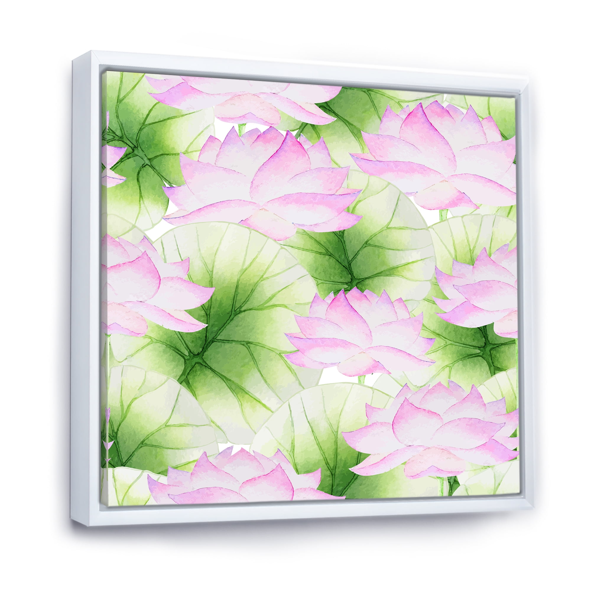 Designart 'Ancient Pink Lotuses In The Pond IX' Traditional Framed Canvas Wall Art Print