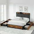 thumbnail image 4 of Queen Size Bed Frame with Storage Linen Upholstered Headboard, 4 Drawers Platform Bed Frame with Charging Station, No Box Spring Needed, Easy Assembly, Vintage Brown, 4 of 8
