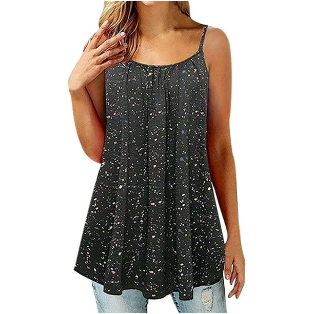 Tank Top for Women Loose Fit Trendy Lace Flowy Tank Tops Sleeveless Dressy Shirts  Blouses Halter Spaghetti Strap Women's Tops,Black M 