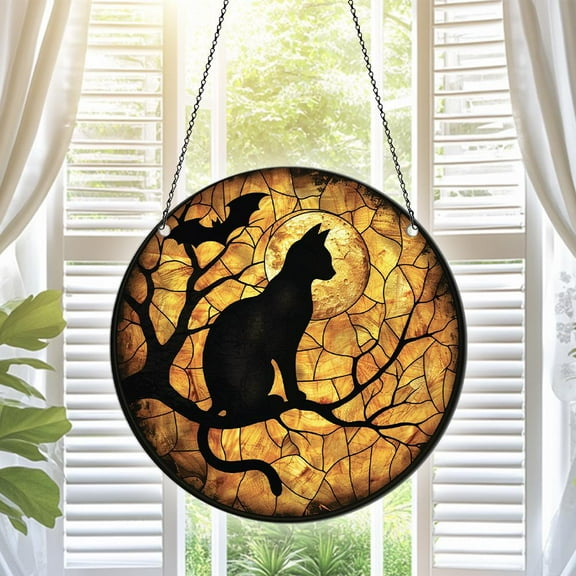 Black Cat Acrylic Suncatcher Window Hanging, Black Cat Ornaments, Black Cat Decor, Black Cat Gifts For Women Men, Black Cat Halloween Decor