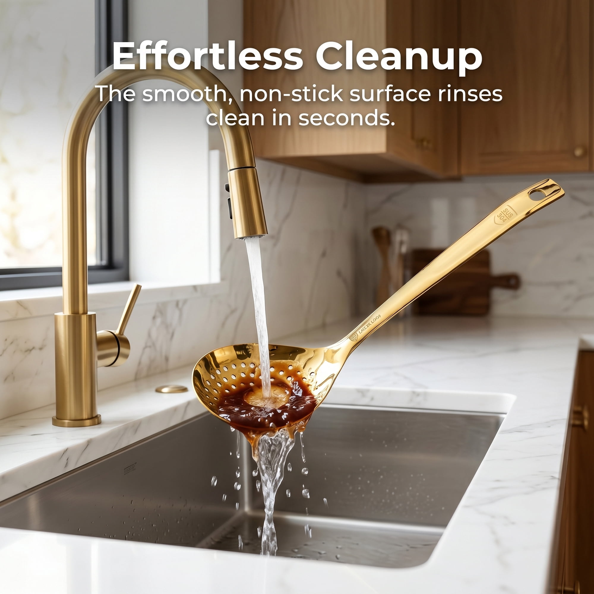 Unique Bargains Heat Resistant Spoon for Non Stick Cookware Slotted spoon-Gold 12.5"x3.1"
