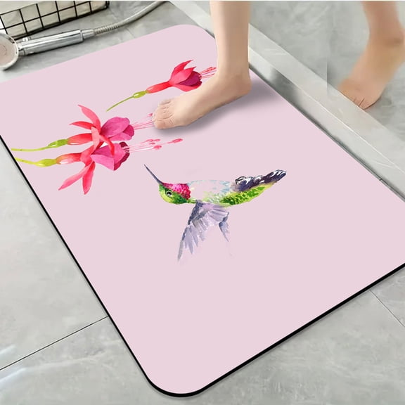 1pc Hummingbird and Fuchsia Flowers Bathroom Rug Bathroom Decor and Accessories- Durable,Anti Slip,And Quick Drying,Suitable For Indoor/outdoor Use - Perfect For Bathrooms,Bedrooms,Kitchens