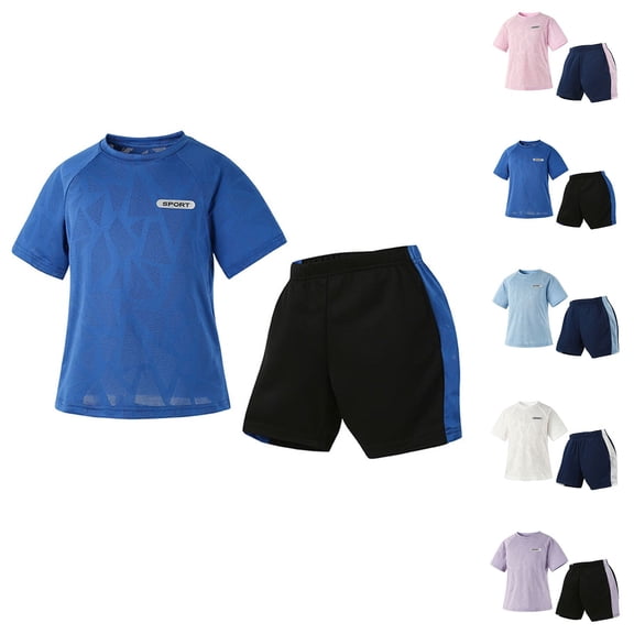 Babcutegg Kids Short Sleeve Round Neck Breathable Top & Elastic Waist Shorts Set – Lightweight Sporty Matching Outfit for Boys and Girls Purple Size 12-13