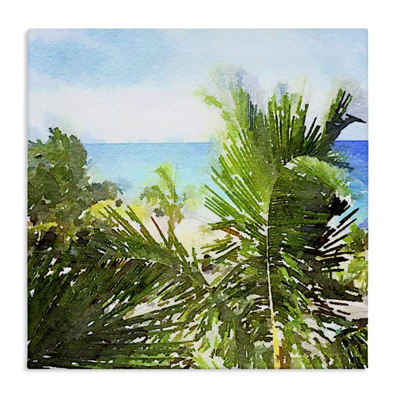 Stupell Industries Palm Leaves over Beach Landscape & Nature Painting Wrapped Canvas Art Print Wall Art, 17 x 17