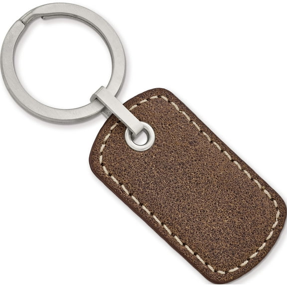 Stainless Steel Brushed Tan Stitched Leather Key Ring (79.09 X 30.19) Made In China srk161