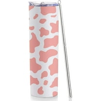 Coral Pink Cow Print Tumbler Skinny Tumblers With Lids And Straws for Women , 20oz Skinny Tumbler SUS304 Food Grade Stainless Steel Tumbler Insulated Cow Print Cup for Women Female