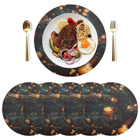 

Round Placemats Plate Mats 15 Inch Non-Slip Heat Resistant Washable PVC Set Table Decoration for Kitchen Dining Candle Decorations
