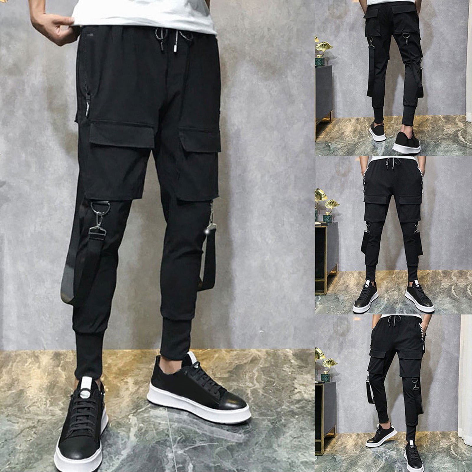 Mens Pants Adult Male Men Casual Dress Pants for Work Men s Multi Pocket Style Casual Comfortable Trouser Fashion Tooling Pants Clothes Black 3XL Walmart