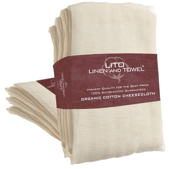 LITO Linen And Towel Cheesecloth | 100% Unbleached Organic Cotton Muslin Cloth| Pastry Cloth, Cheese Cloth For Straining, Filtering Sauces & Nut Milk| Natural| Grade 50 Fine Mesh| 18 Sq Ft| Pack Of 2