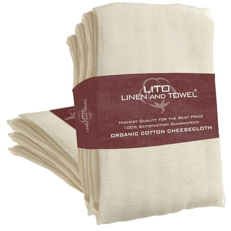 

LITO Linen And Towel Cheesecloth | 100% Unbleached Organic Cotton Muslin Cloth| Pastry Cloth Cheese Cloth For Straining Filtering Sauces & Nut Milk| Natural| Grade 50 Fine Mesh| 36 Sq Ft| Pack Of 2