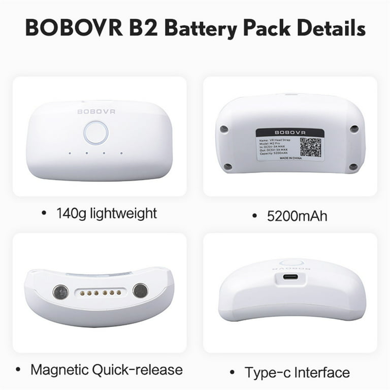 Bobovr B2 Battery Pack 5200mAh Parte de Reemplazo de Batería Externa Para  Quest M2 Pro / Auriculares M3 Pro VR-TVC-Mall.com