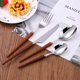 thumbnail image 4 of Nvzi 4Pieces Wood Stainless Steel Cutlery Set Wooden Handle Flatware Fork, Kitchen Utensil Service - Brown, 4 of 5