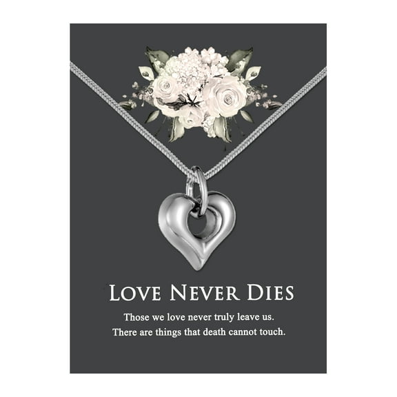 Anavia Silver Open Heart Cremation Jewelry Stainless Steel Keepsake Memorial Urn Necklace for Human with"Love Never Dies" Comfort Card