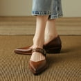 thumbnail image 4 of YDN Womens Comfy Pointed Closed Toe Low Block Heel Pumps Strap Buckle Mary Jane Shoes Casual Daily Dress Size 6 Brown, 4 of 4