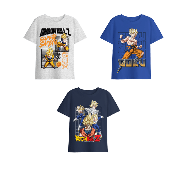 Dragon Ball Z Super Saiyan Character Art Boy's 3-Pack Crew Neck Short Sleeve T-shirt Set-8