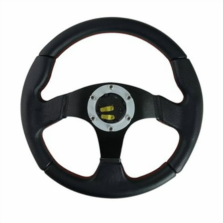 Spec-D Tuning Universal 320mm Racing Steering Wheel JDM Black Leather with Red Stitching