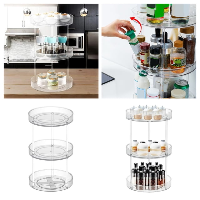 Kitchen Rotating Storage Rack Functional Storage Turntable Condiment Storage Rack Condiment Storage Fruit Tray Large Three Clothes Holder Stand Folding Dish Drying Rack Japanese Kitchen Gadgets Roll