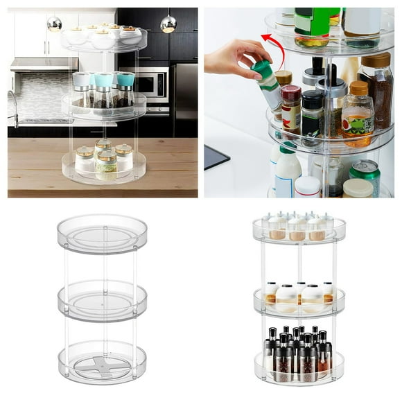 Boreal Craft Kitchen Rotating Storage Rack Functional Storage Turntable Condiment Storage Rack Condiment Storage Fruit Tray Large Three Utensil Strainer for Kitchen Dish Shelf for Counter Dish Rack