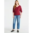 thumbnail image 2 of Time and Tru Women's Ribbed Hacci Knit V Neck Top with Long Sleeves, Sizes XS-XXXL, 2 of 5