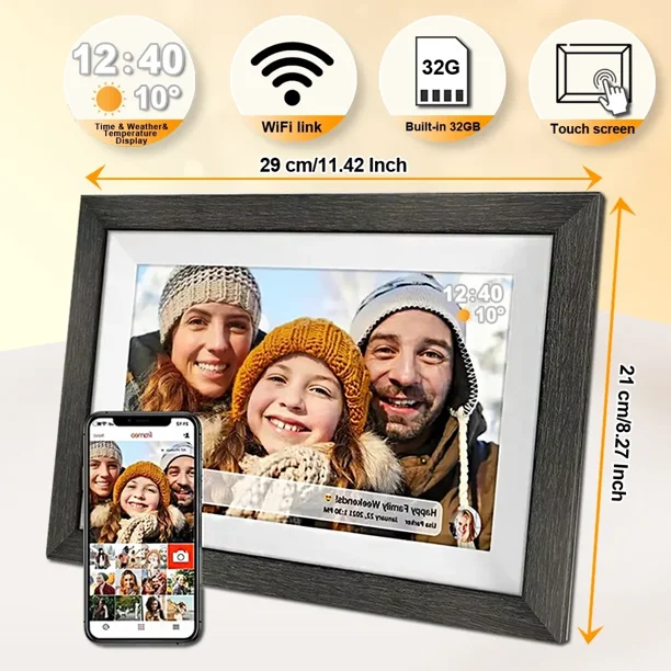 Touch Screen Digital Picture Frame 10.1 Inch WIFI Video Frame Digital Photoframe Built-in 32GB Storage for Photos Video Frameo