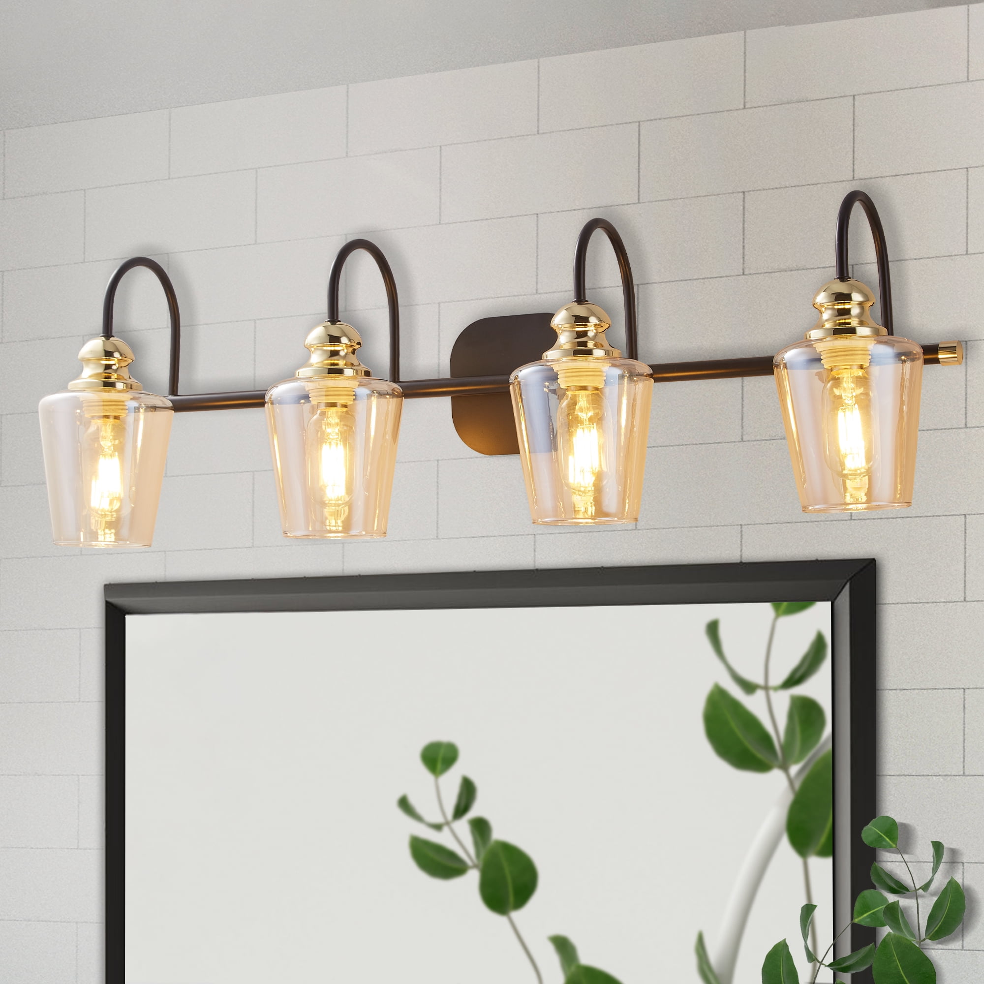 ExBrite Vanity Lights for Mirror Gold 4Lights Gilded Bathroom Lights