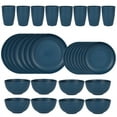 thumbnail image 1 of Nvzi 32pcs Wheat Straw Dinnerware Set,Plates and Bowls Set,Camping Dish Set for 8, Plastic Dinnerware Set,Dishwasher Safe Dinnerware Set,Dark Blue, 1 of 5