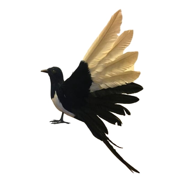 Pájaro de simulación de urraca, artesanías de pájaros artificiales, figuras de pájaros realistas para arte de jardín Alas extendidas de 36 cm.