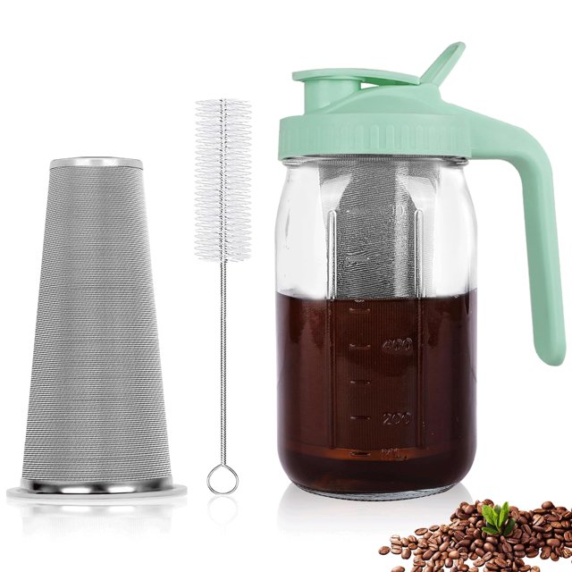 Cafetera Cold Brew QHH, tarro Mason de 1,2 L con filtro de acero inoxidable