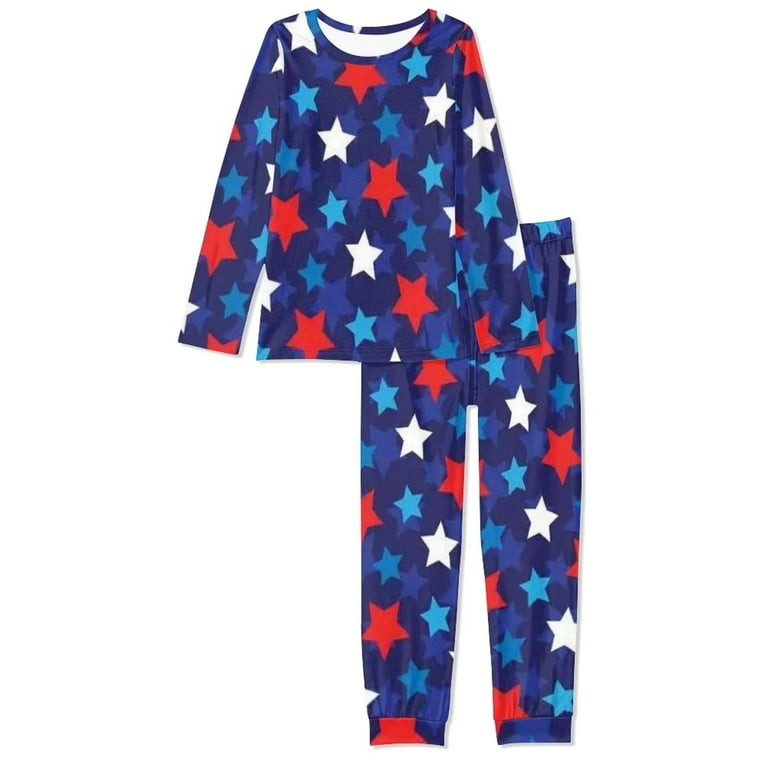 Renewold Women s Pajama Set Long Sleeve Scoop Neck Sleepwear 2 Piece Pajamas Soft Pjs Lounge Sets with Pockets Colored Stars Print Nightwear Indoor