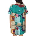 thumbnail image 6 of Daiia Cool Dino Playing Skateboard Pattern Womens Pajama Sets Short Sleeve Pajamas for Women Sets Soft Lounge Sets Casual Round Neck Sleepwear PJS-Large, 6 of 7