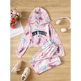 thumbnail image 3 of Kucnuzki 13T Big Girl Winter Outfits Pants Sets 14T Big Girl Long Sleeve Letter Prints Sweet Tie-Dye Hoodie Sweatshirt Elastic Pants 2PCS Set Purple, 3 of 7