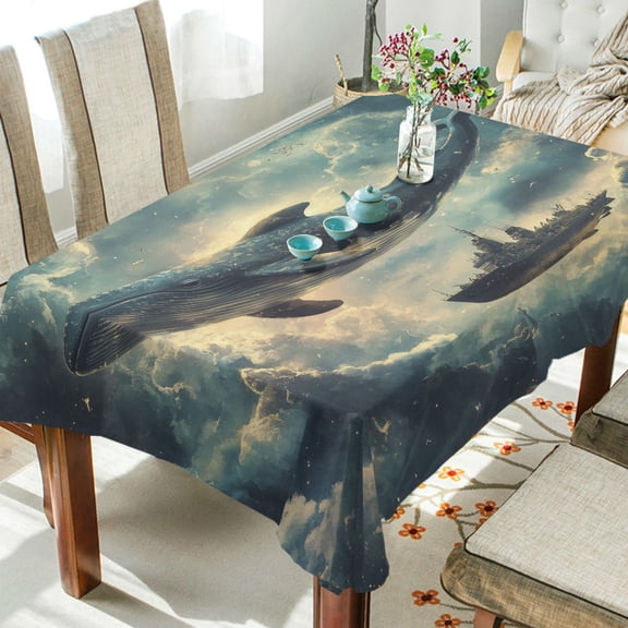 Yayeee Tablecloths 54" x 54" Rectangle Wrinkle Resistant Party Table Cover, Beige Floating Whale