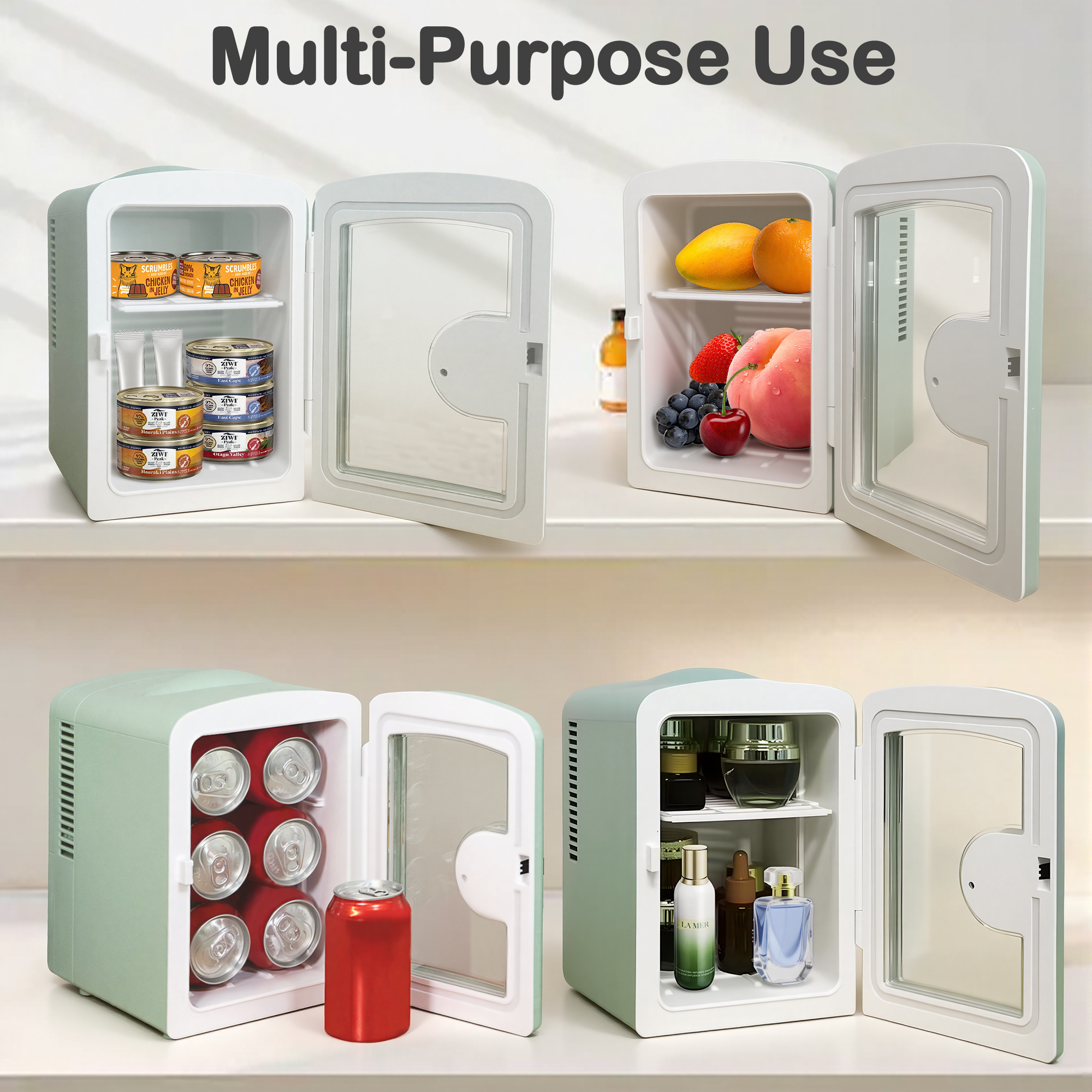 iceBlue 4L Makeup Refrigerator,  Mini Fridge for Cosmetics and Drinks, Car/Home Use (Green), Transparent Window and Chrome Handle