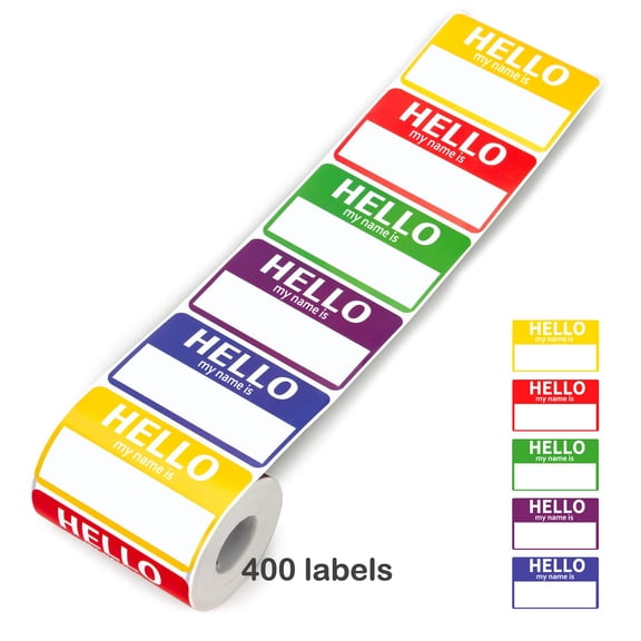 JUMRHFAN 400 Pcs Name Tag Labels Stickers "Hello My Name is" Colorful Name Badge for School, Office, Themed Party, Family, Competition (1.6 x 1 in)