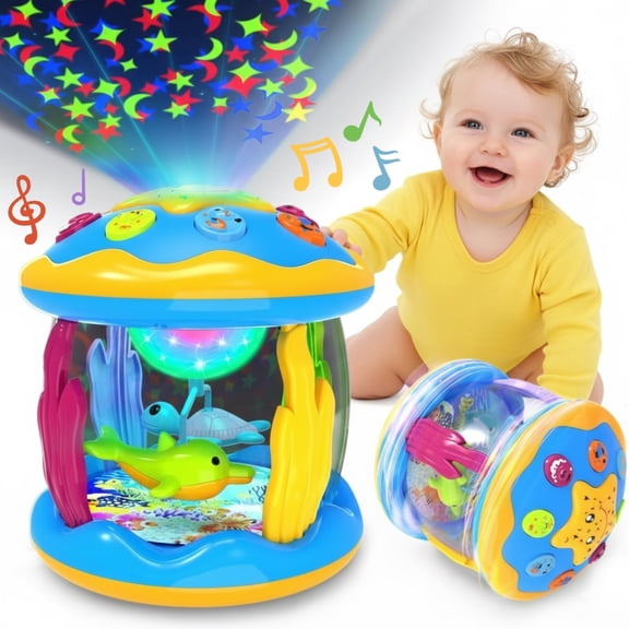 LieGorJi Babies Ocean Rotating Musical Toys, Infant Crawling Tummy Time Toys, Learning Musical Toy, Birthday Gifts for 1-3 3-5 5-8 Year Old (Blue)