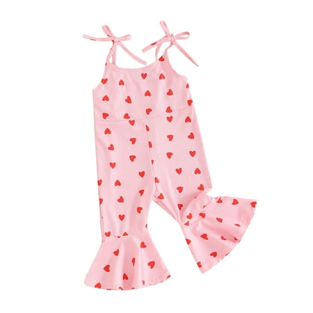 

Mioliknya Girls Valentine s Day Jumpsuit Heart Sleeveless Bell-Bottoms Romper