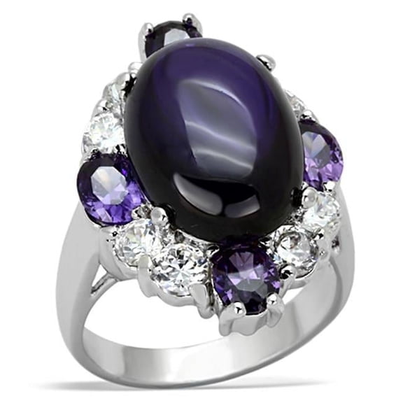 Alamode LO2947-7 Women Rhodium Brass Ring with AAA Grade CZ in Fuchsia - Size 7