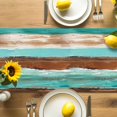 thumbnail image 4 of Burlap Table Runner 70 Inches Long,Farmhouse Abstract Teal Brown Wooden Grain Non-Slip Kitchen Table Runners for Dining Room Everyday Use Party Table Decorations Watercolor Style, 4 of 9