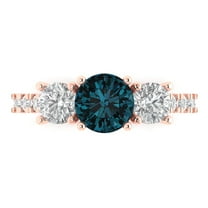 1.97 ct Round Cut Natural London Blue Topaz 3 Stone 18K Rose Gold Womens Engagement Ring