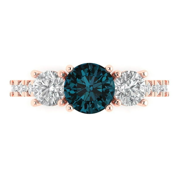 Clara Pucci 14K Rose Gold 1.97ct LondonBlueTopaz Three-Stone Ring for Women