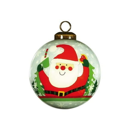 Festive Glitter Santa Hand Painted Mouth Blown Glass Ornament, Multi Color