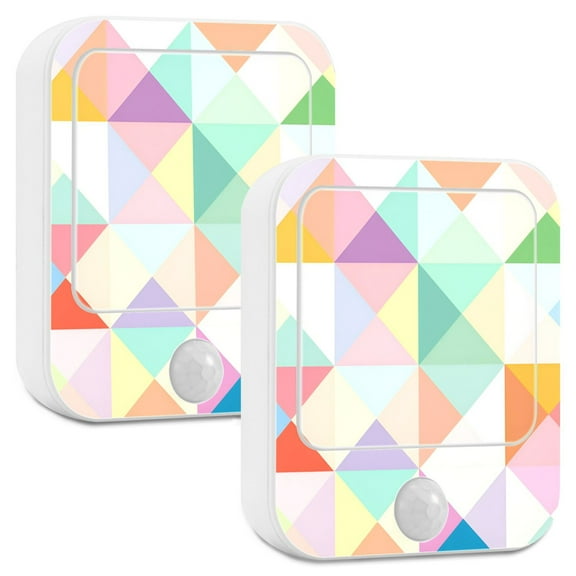Yayeee LED Night Lights with Motion Detectors Auto Dusk to Dawn Light Sensors, 2 Pack, Abstract Geometric