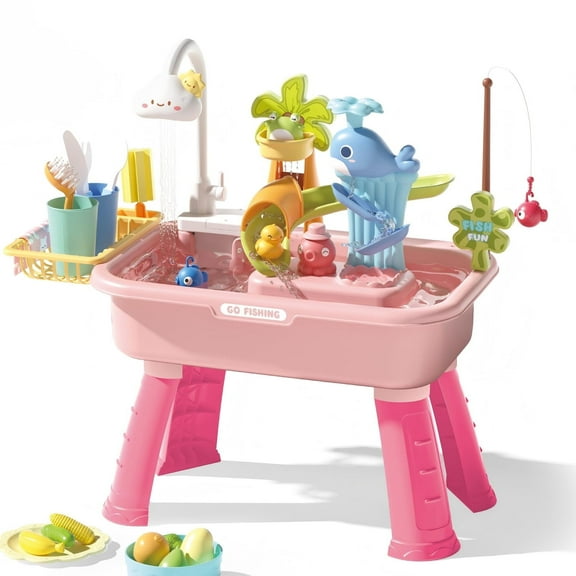 Aijohnny 4-in-1 Toddler Sand Water Table, Kitchen Play Sink Toys with Electric Water Pump, Birthday Gifts for Kids 3-5 5-8 Year Old