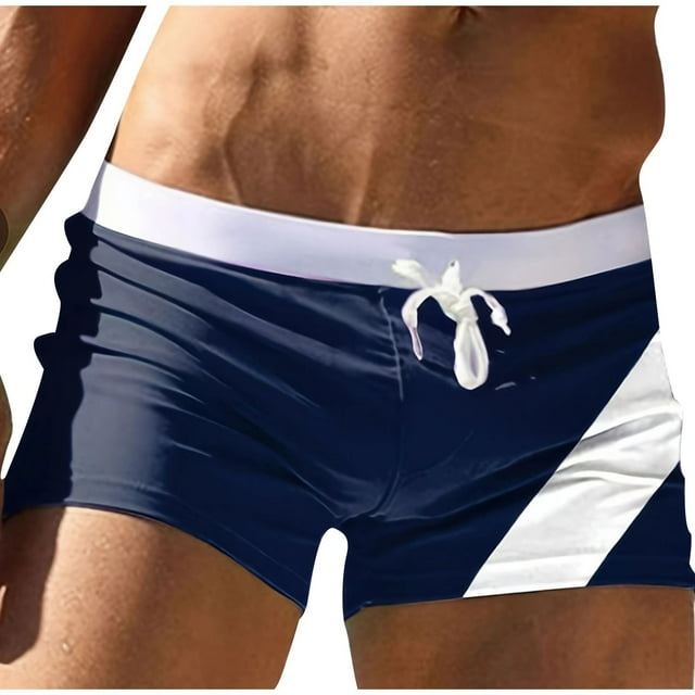 UVEASISHA Men's Square Leg Swim Brief Athletic Quick Dry Swim Trunks Drawstring Low Rise Swimsuits Colorblock Casual Board Shorts Swimwear 90 Percent Off Clearance Sale Dark Blue L