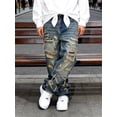 thumbnail image 6 of Reppunk Men's Ripped Distressed Straight Baggy Jeans Trousers Streetwear Menswear Plain Solid Color Casual Denim Pants, 6 of 9