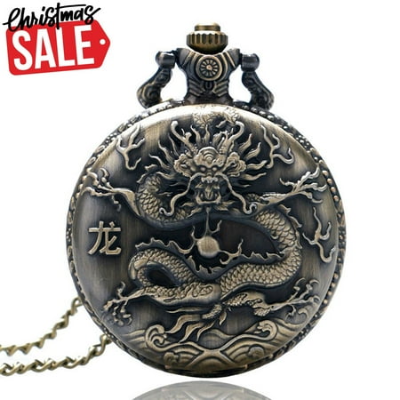 - Antique Dragon pocket watch Xmas Deal gift for Women, Zodiac 3D Dragon Necklace pocket watches Men's gift, Pendant Steampunk Quartz watch Christmas day gift for girl