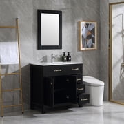 Wonline 36inch Bathroom Vanity Cabinet Modern Design Drawer and Mirror Black