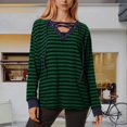 thumbnail image 1 of Chandail à Manches Longues pour Femmes à Rayures, Col en V, Détail à Nouer, Coupe Ample Décontractée, Chandail à Enfiler, Hauts pour Tenues de Tous les Jours, Veste Zippée, Chandail à Capuchon Léger, Veste de Noël à Fermeture Éclair Intégrale, Hauts Ailés pour Femmes, 1 of 3